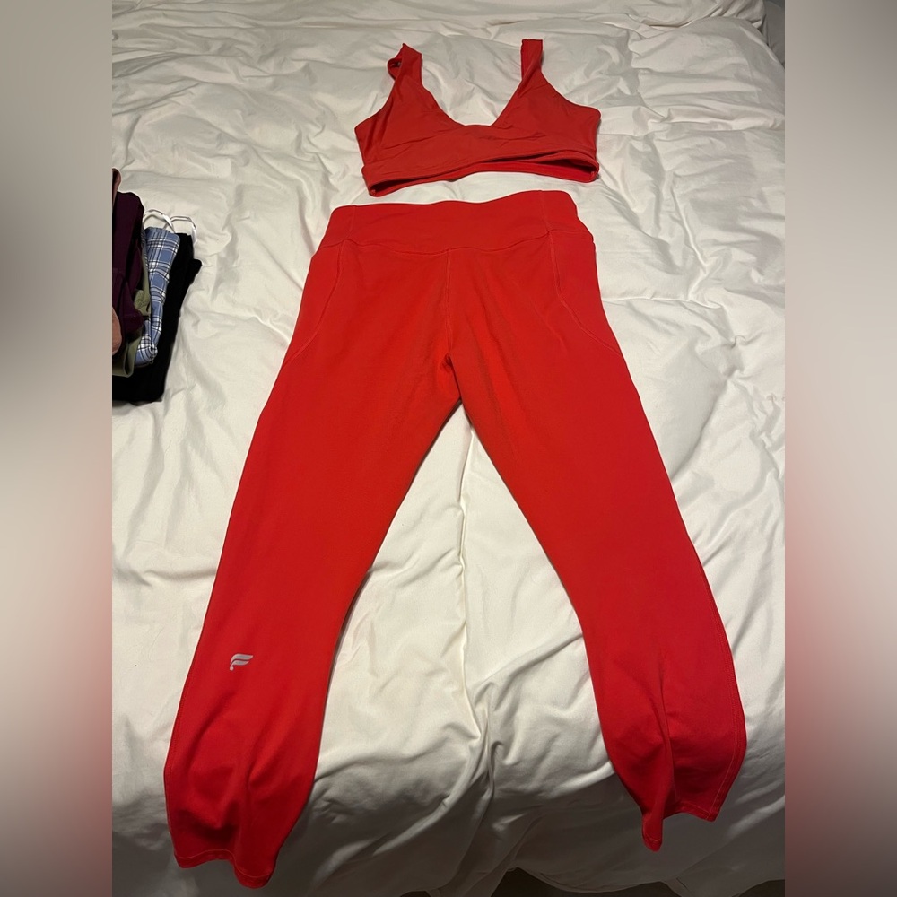Fabletics Coral Matching Set: Crossover Waist Leggings and Scoop Sports Bra Set - Picture 2 of 8
